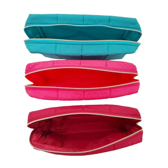 Sephora Quilted Fabric Makeup Bag Lined Zipper Green Hot Pink Burgundy Set of 3 - Picture 7 of 12